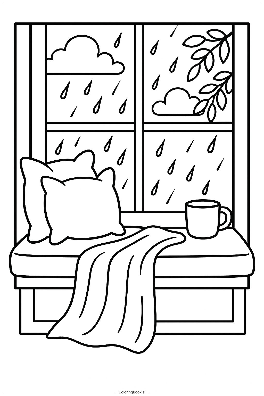  A Cozy Window Seat On A Rainy Day Coloring Page 