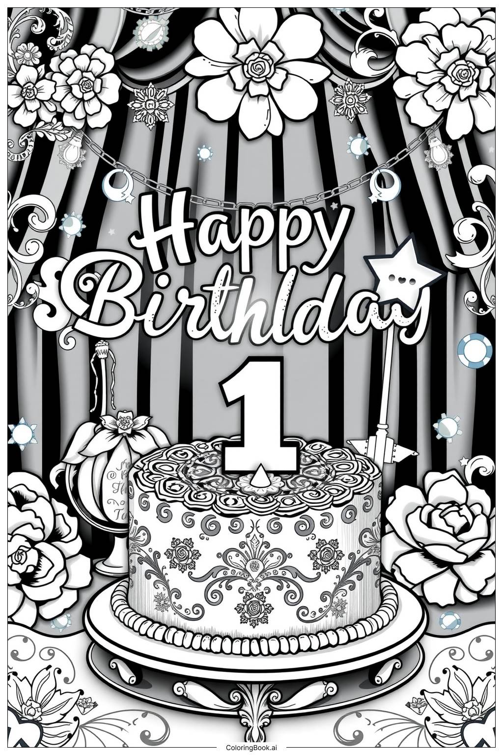  First Birthday Memory Coloring Page 