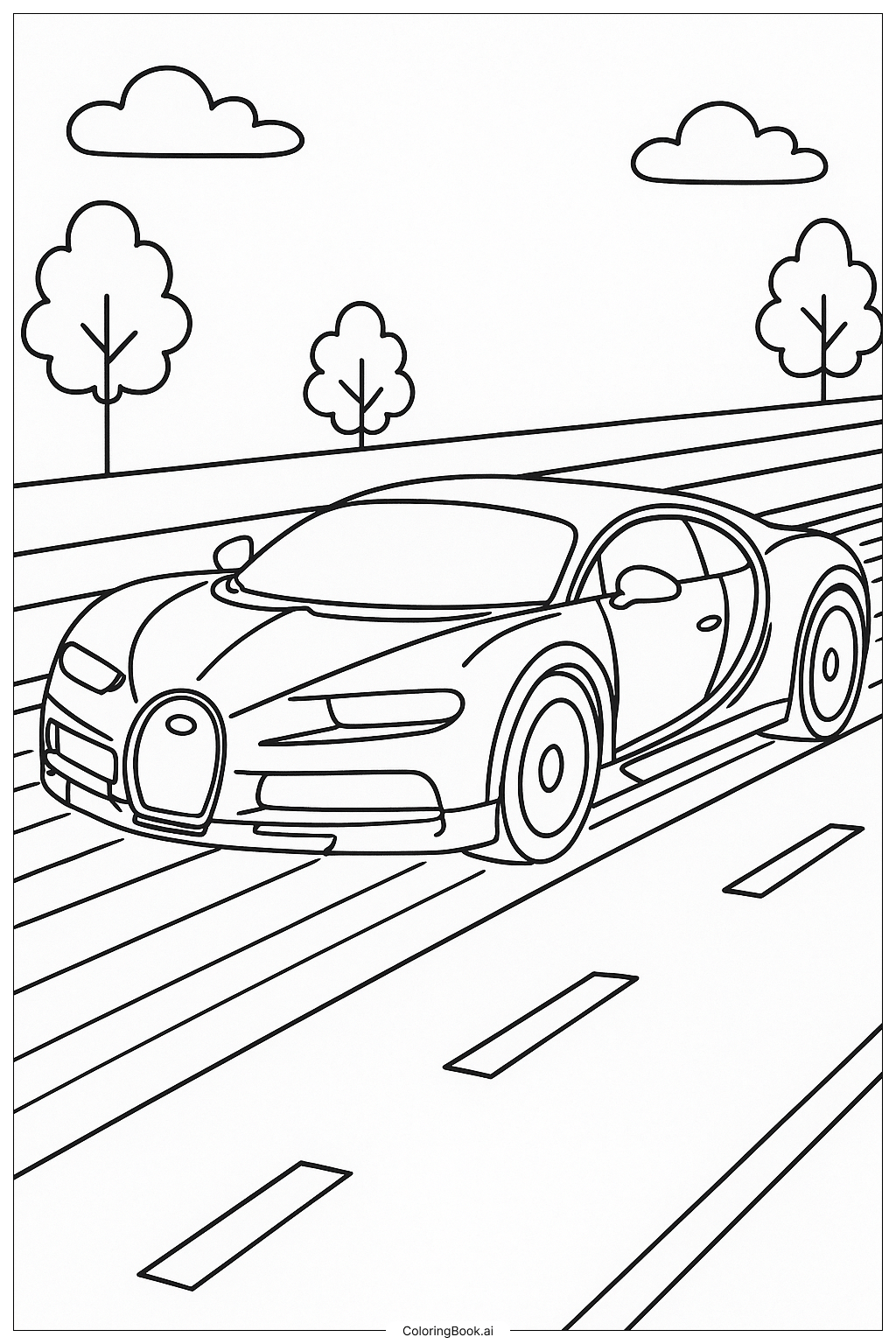  Bugatti Speeding Down The Highway Coloring Page 