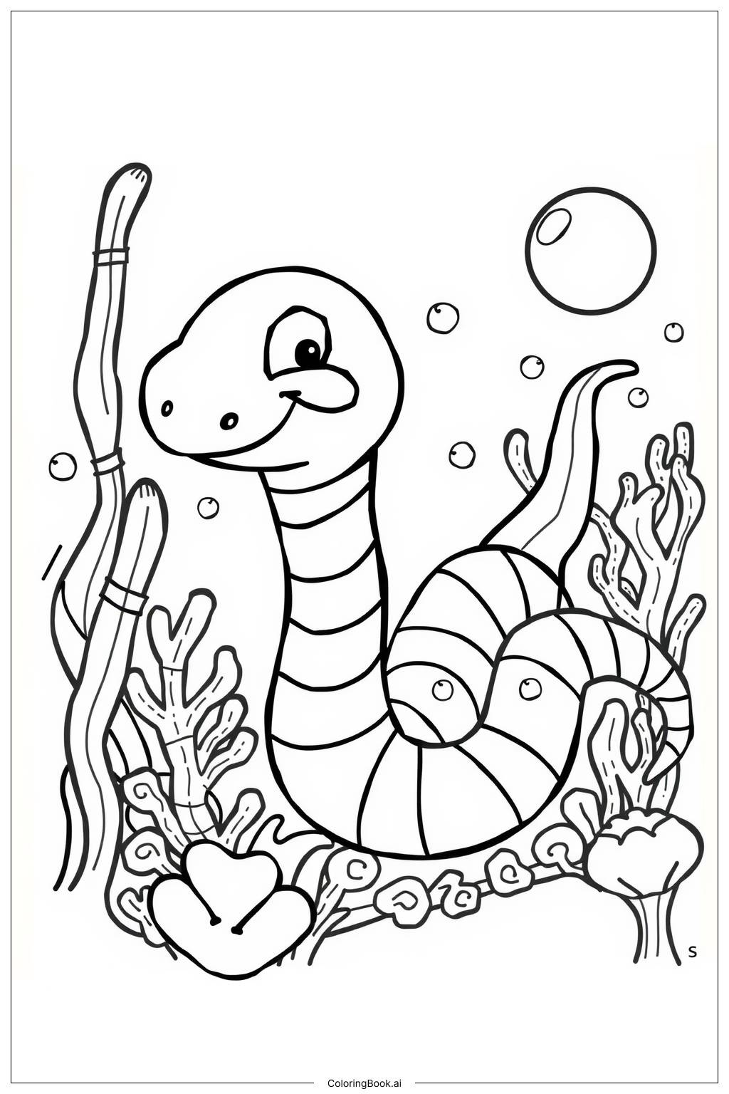  Page de coloriage Serpent corail du monde sous-marin 