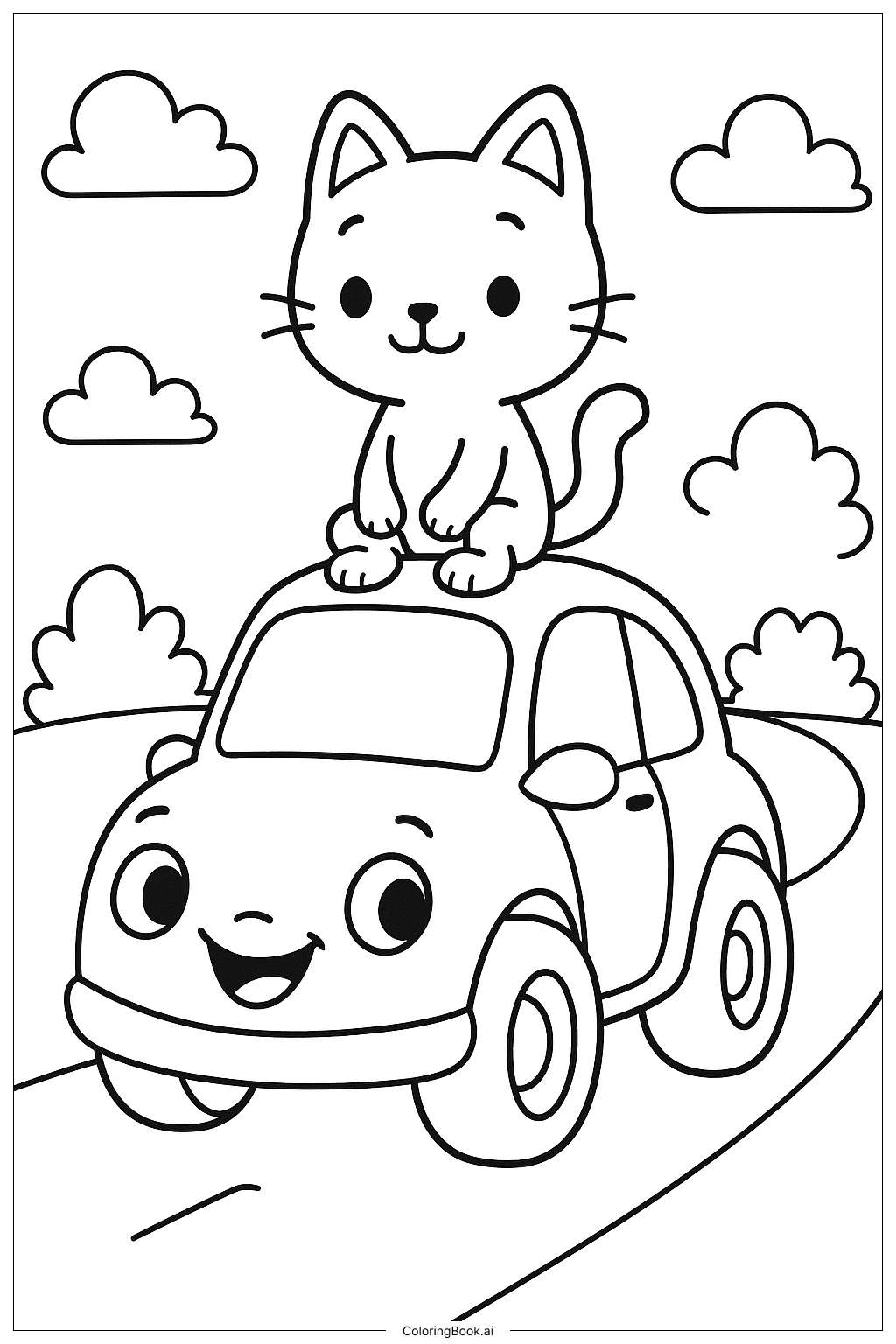  Gabby Cat Riding On Carlita The Car Coloring Page 