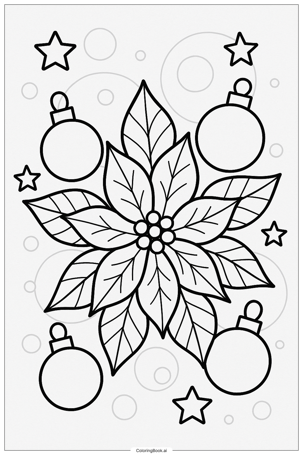 Poinsettia With Holiday Ornaments Coloring Page