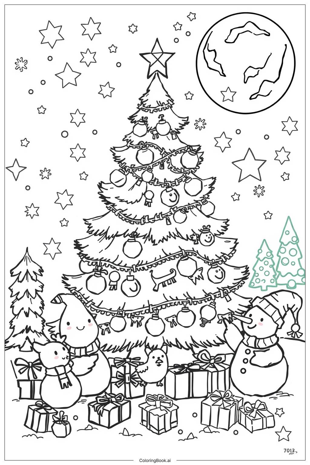  Página para colorear de Maravilla del Árbol de Navidad 