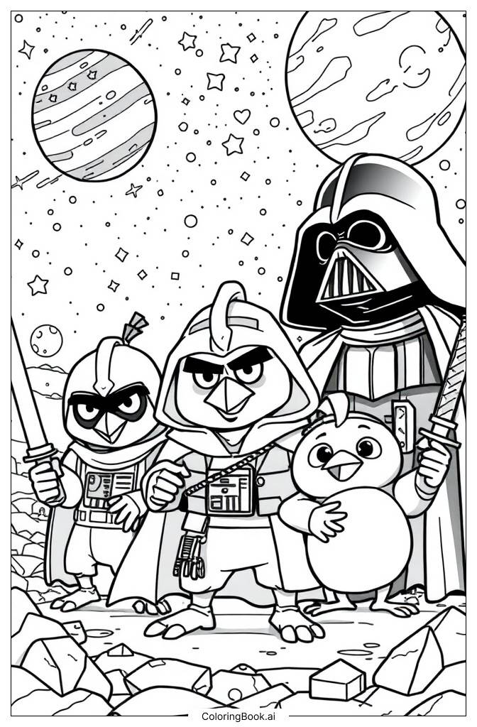  Página para colorear de Angry birds star wars 