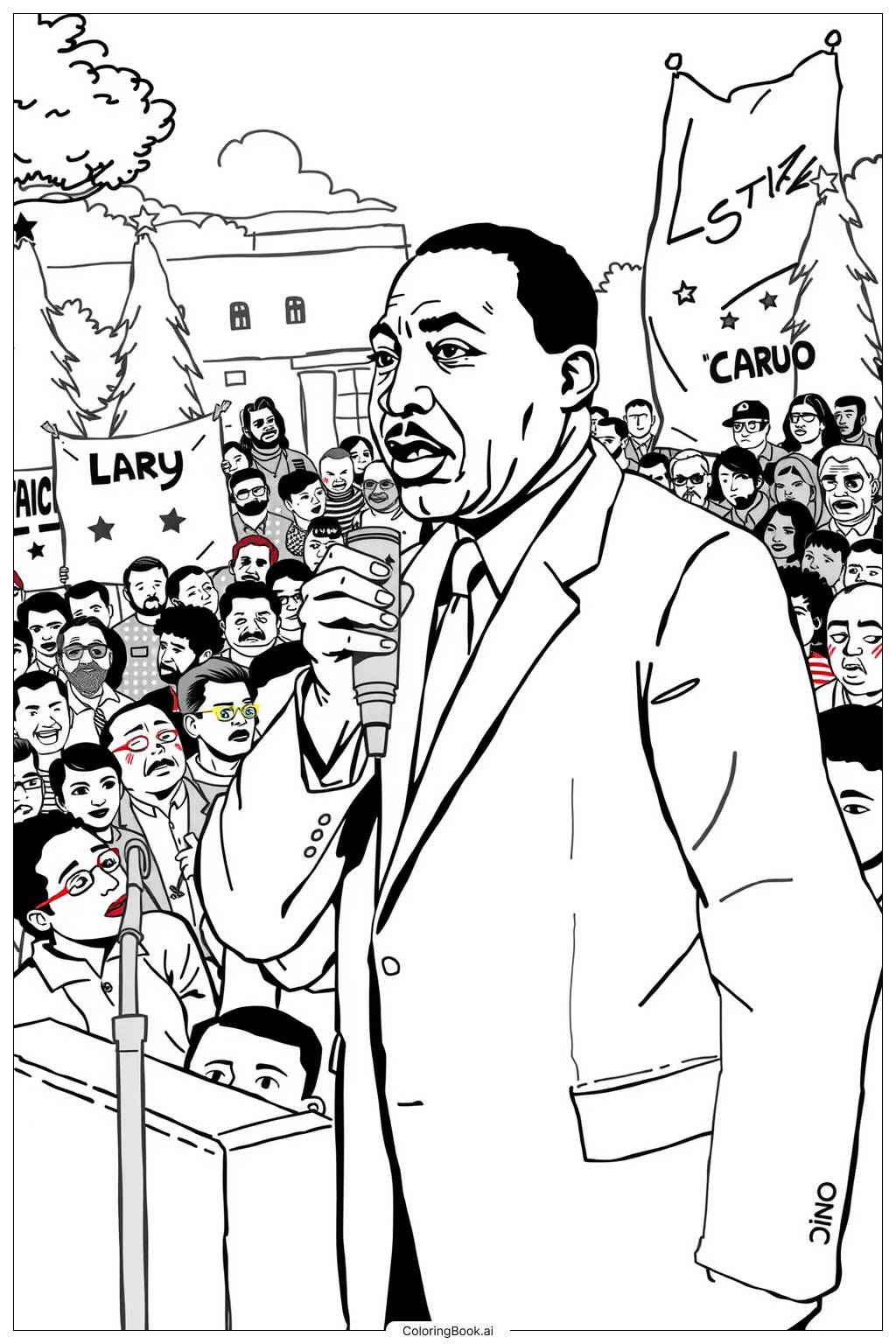  Trang tô màu Martin Luther King nói chuyện với đám đông 