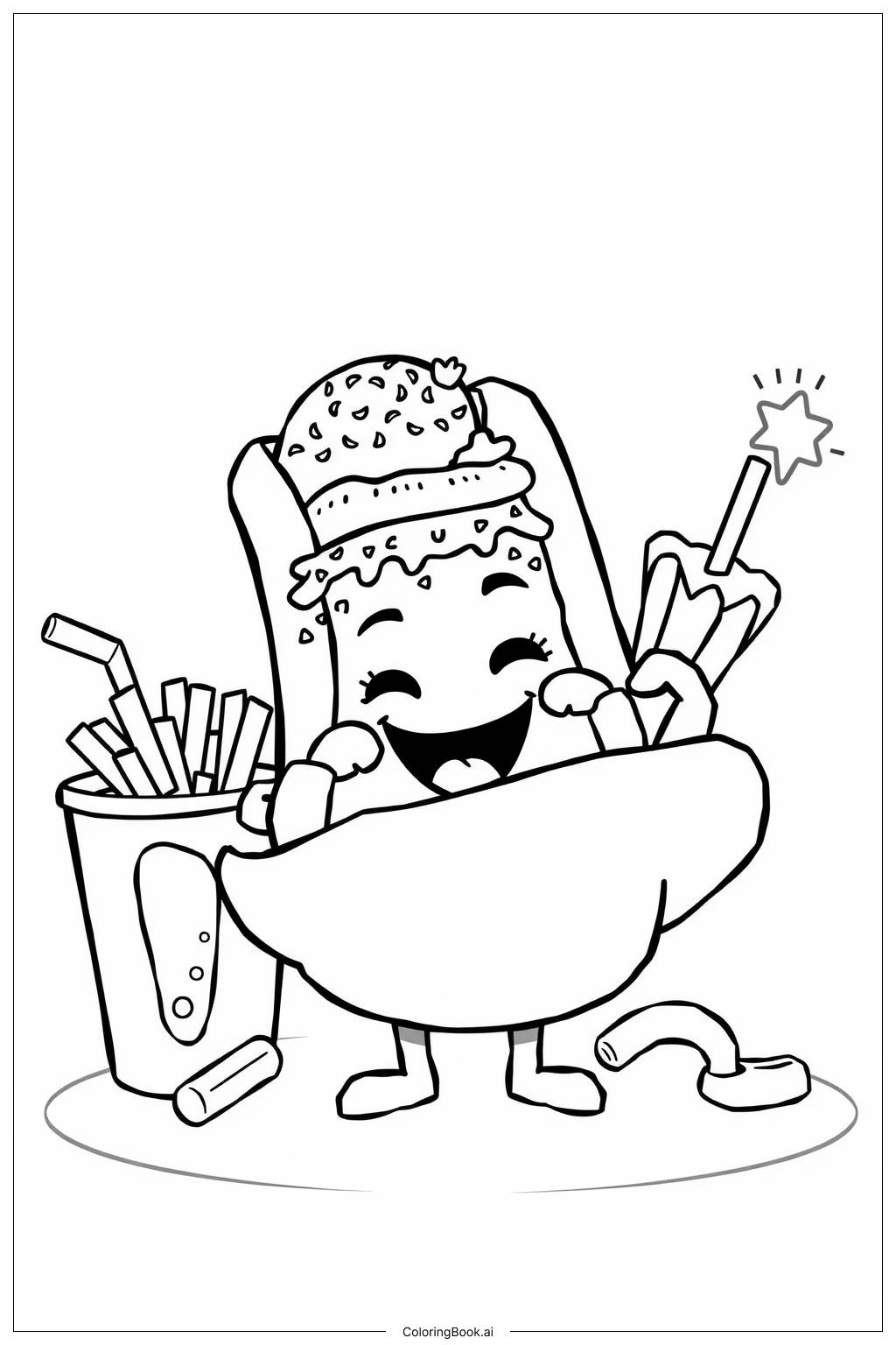  Happy Hot Dog Coloring Page 