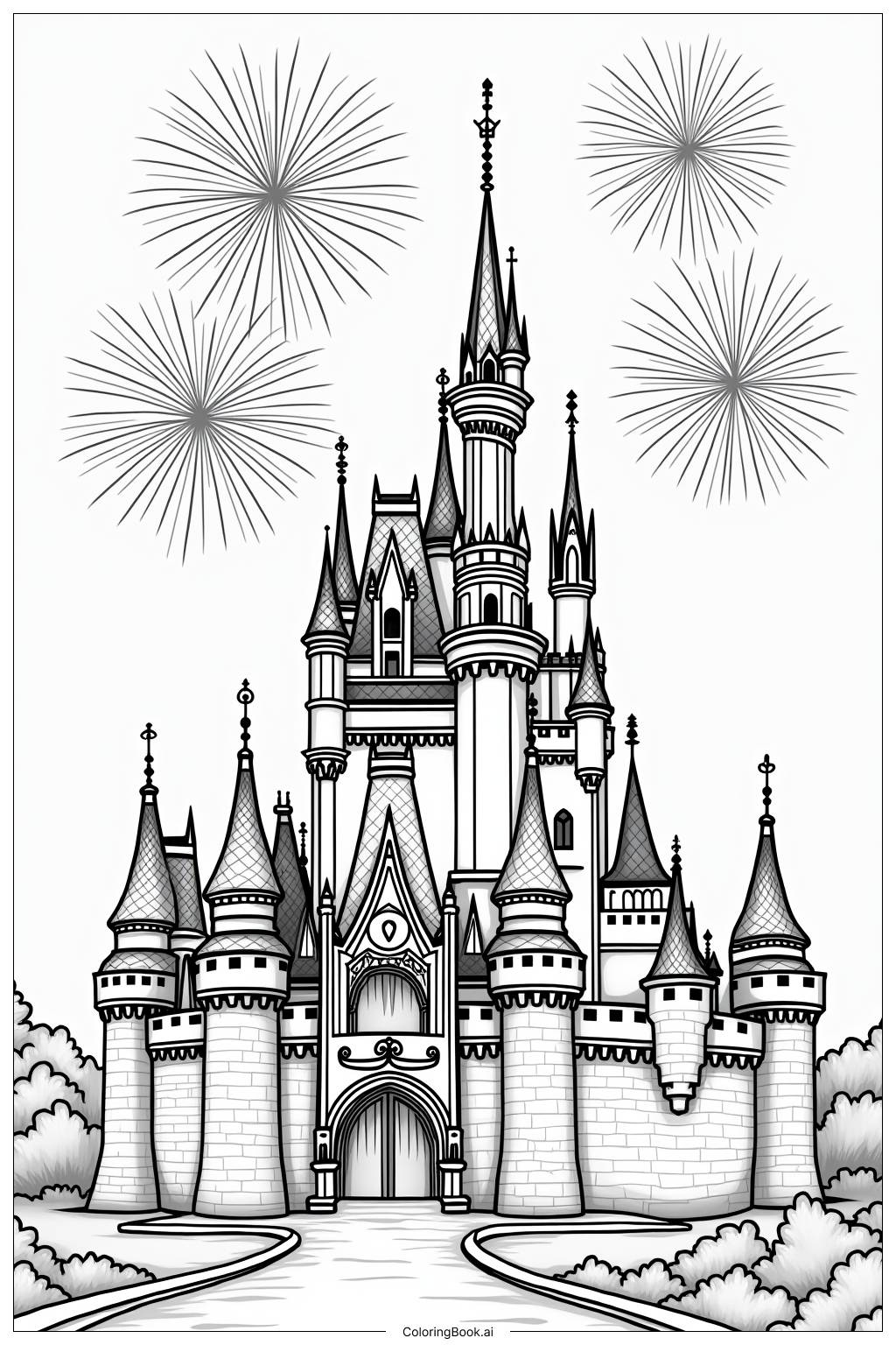  Page de coloriage Feux d'artifice au château Disney 