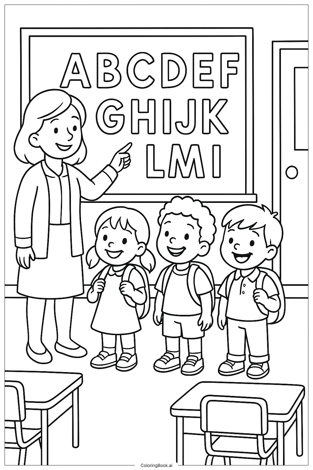  Page de coloriage Premier jour d'école pour apprendre l'alphabet 