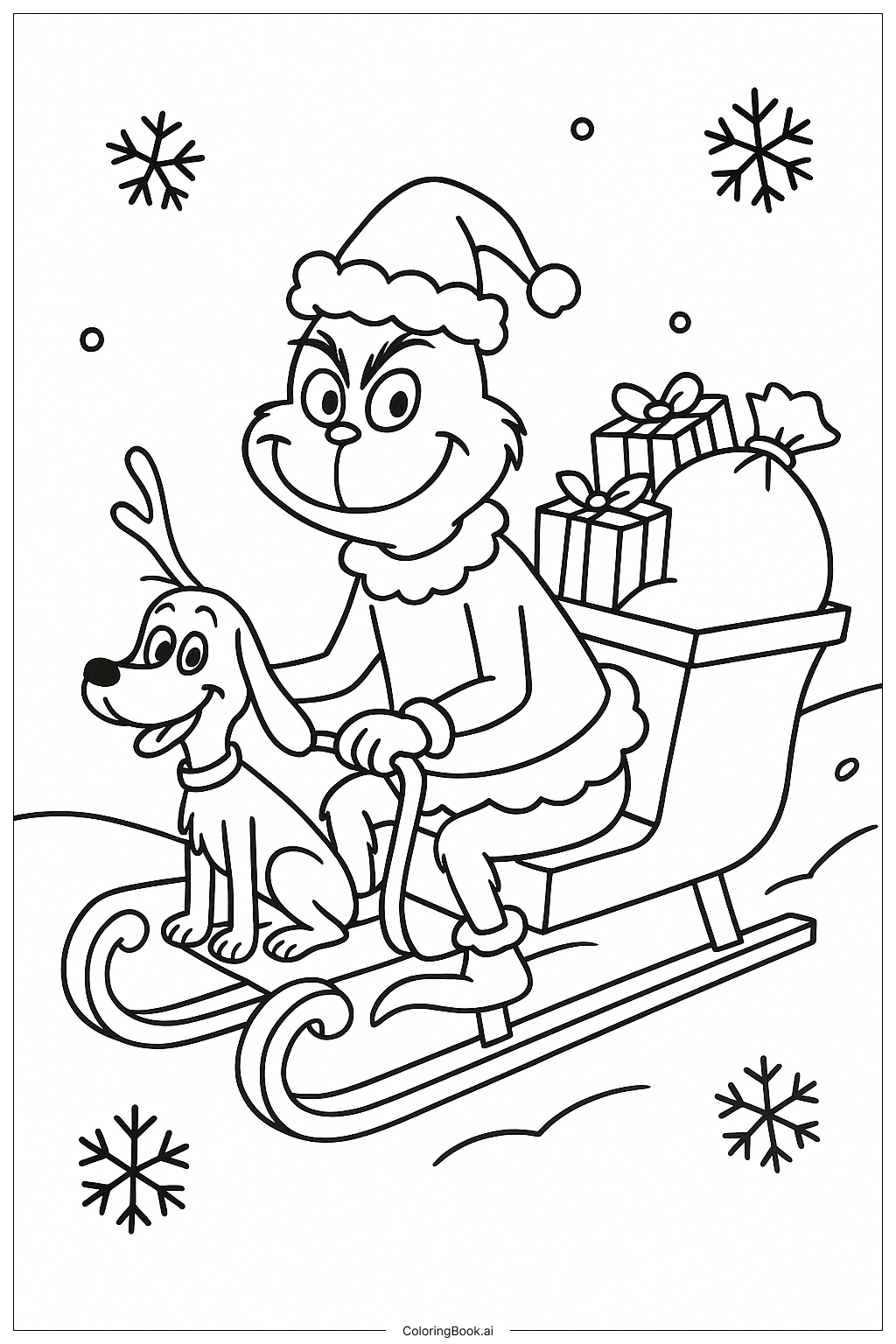  The Grinch Riding Sleigh With Max Coloring Page 