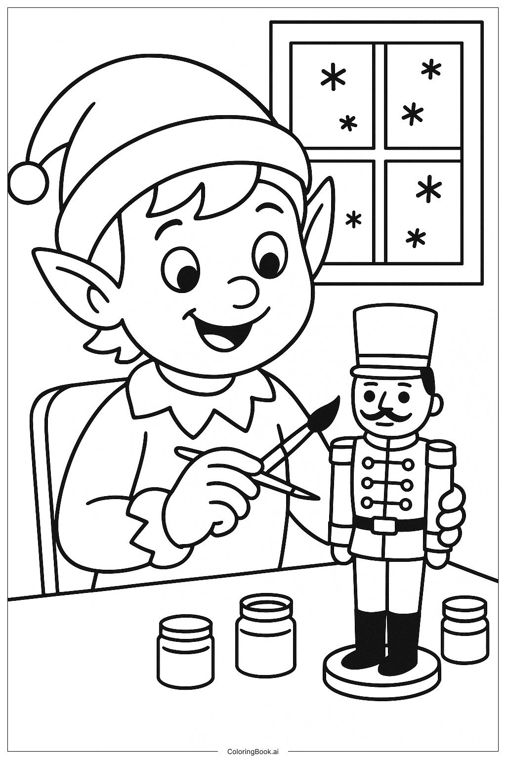  Página para colorir de Um Duende Pintando um Soldadinho de Brinquedo 