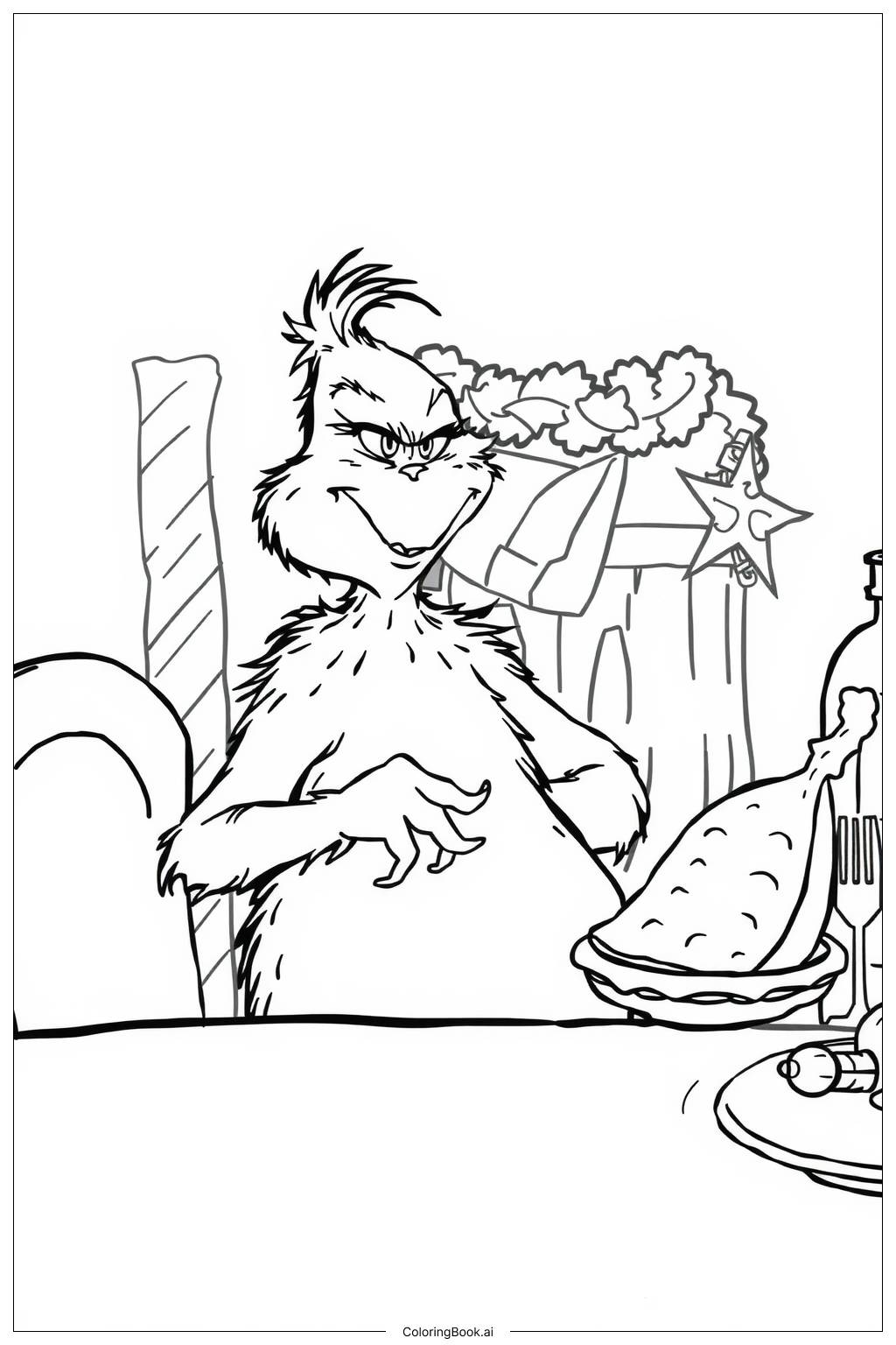  Page de coloriage Le Grinch profitant d'un festin festif 