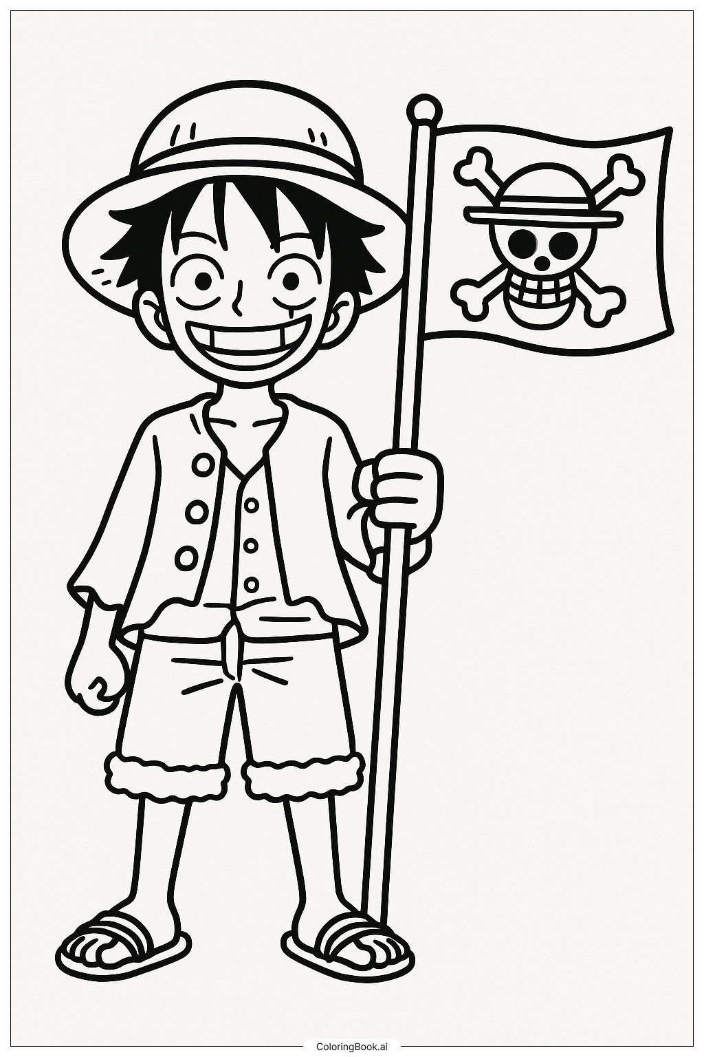  ルフィと彼のジョリー・ロジャーのポーズの塗り絵ページ 