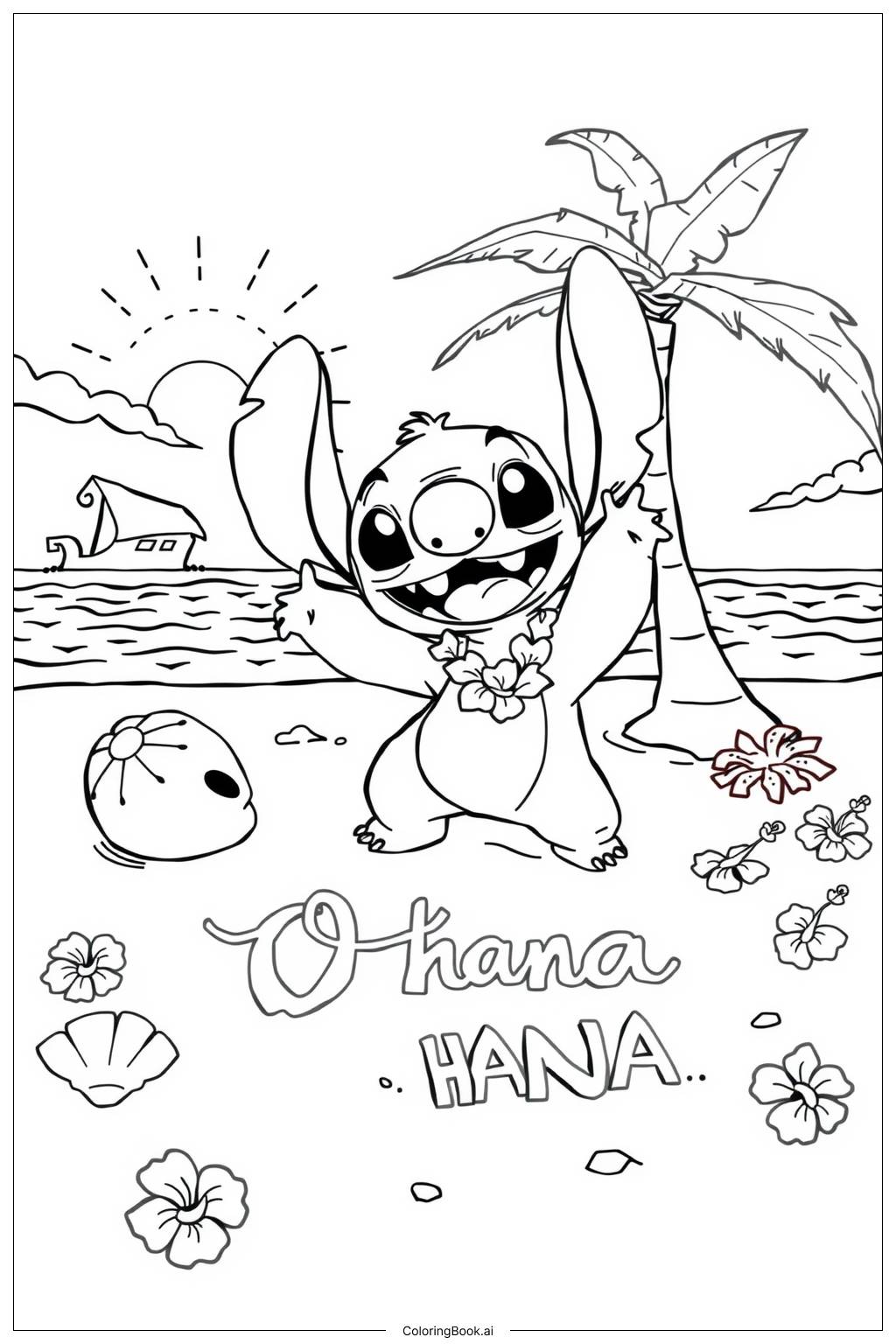  Trang tô màu Nhân vật Stitch dễ thương trong cảnh Ohana-2 