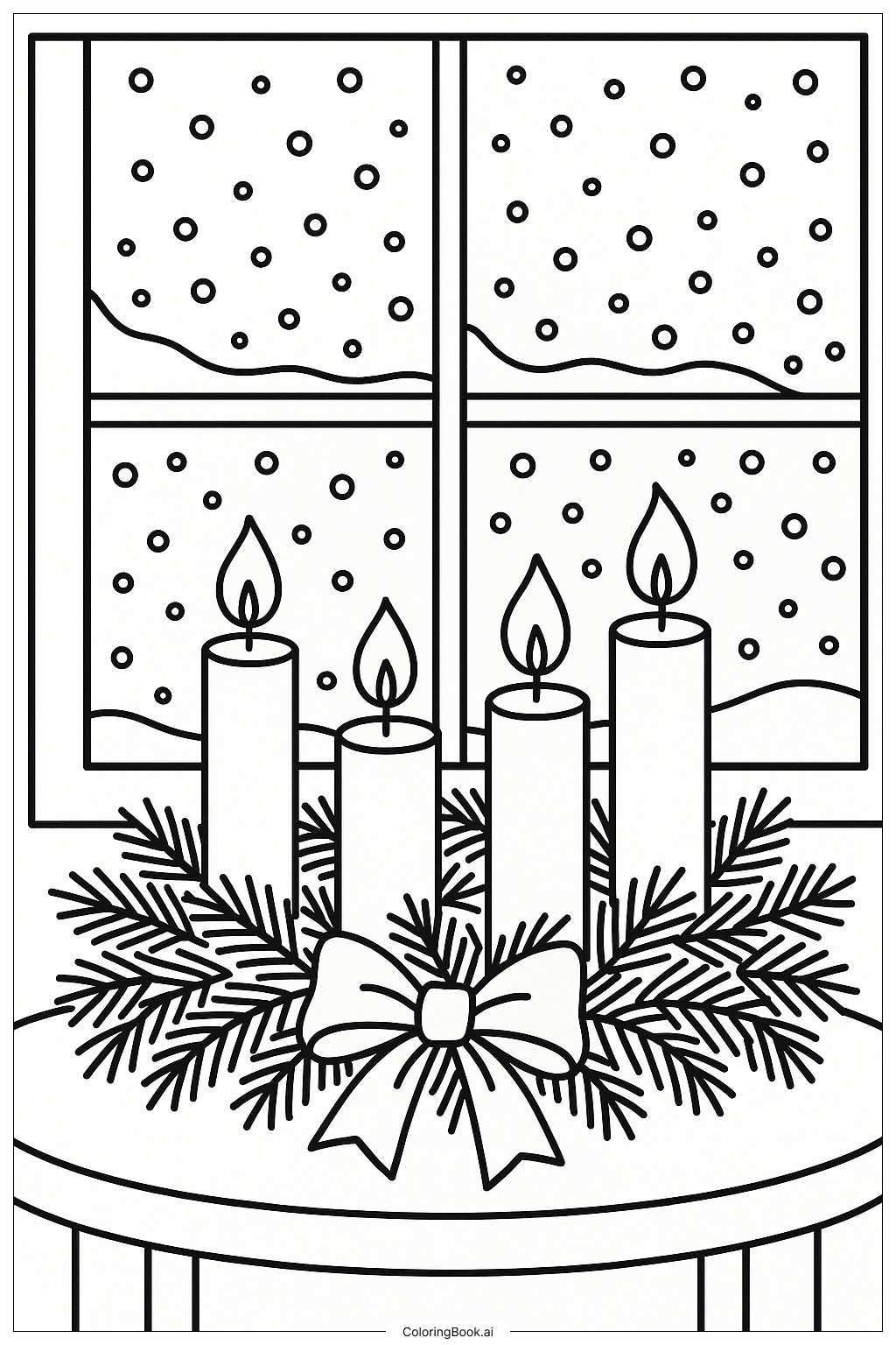  Advent Wreath with Snow Outside Ausmalseite 