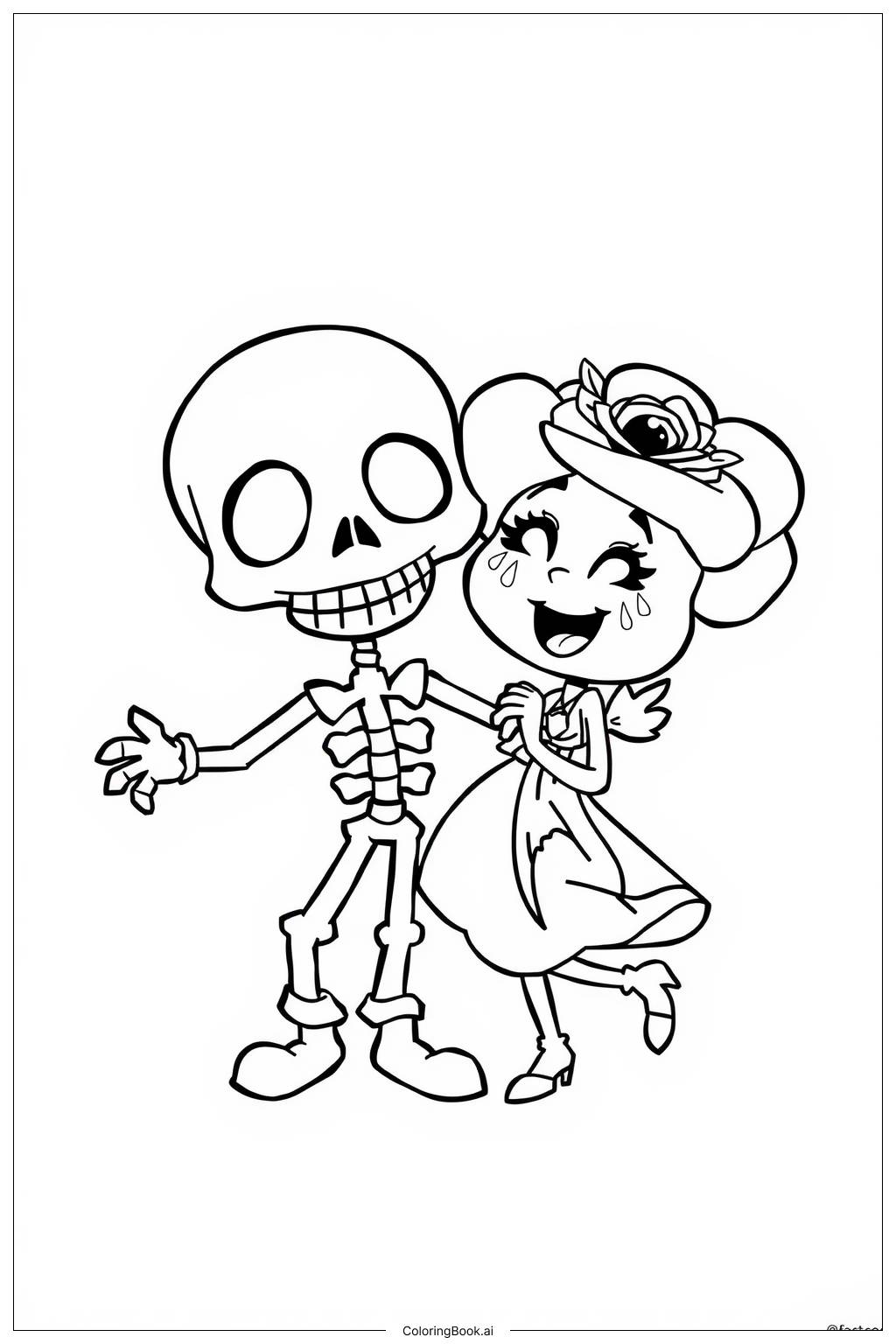  Página para colorear de Calaveras y Rosas Bailando 