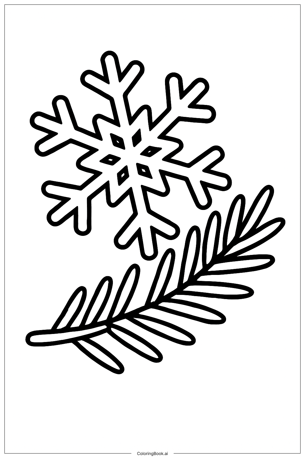  One Snowflake On A Pine Branch Coloring Page 