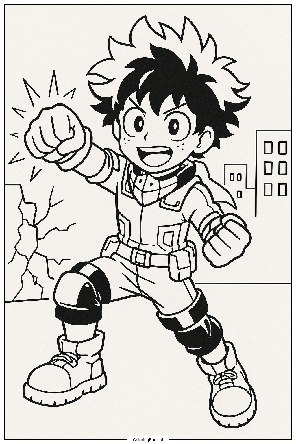  Página para colorear de My Hero Academia Deku Pose de Golpe 