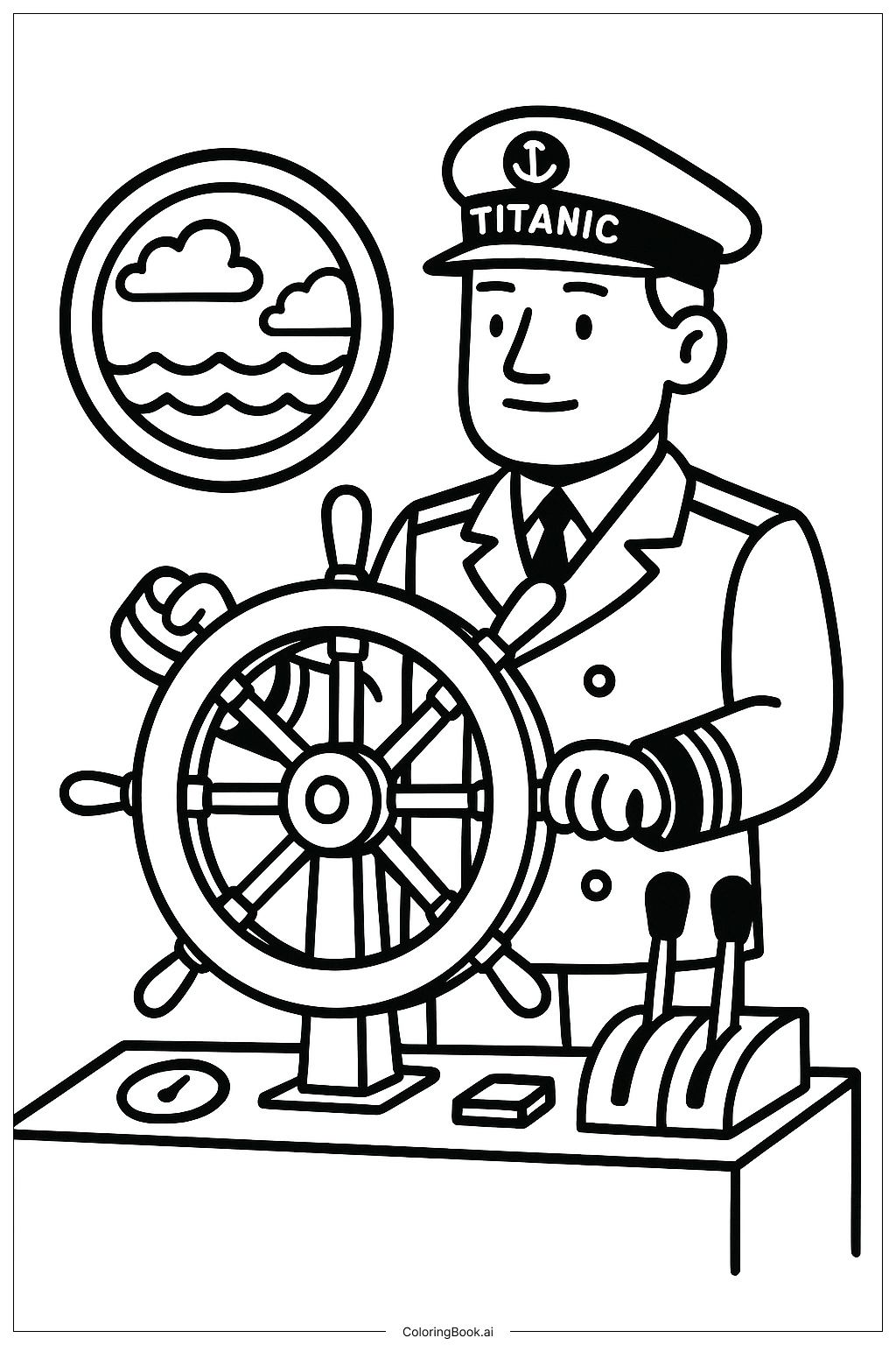  Titanic Captain At Steering Wheel Coloring Page 