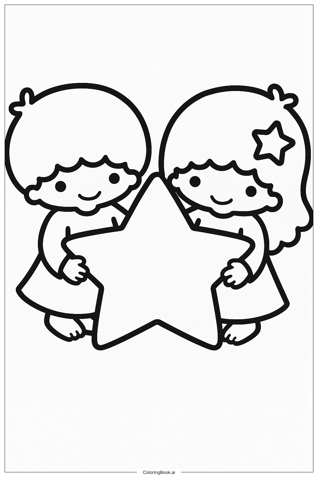  リトルツインスターズ 大きな星を持っているの塗り絵ページ 