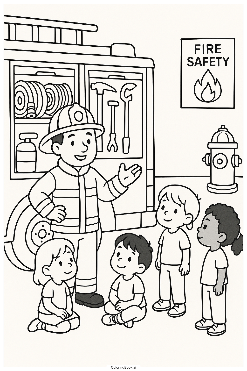 向消防员学习消防安全填色页