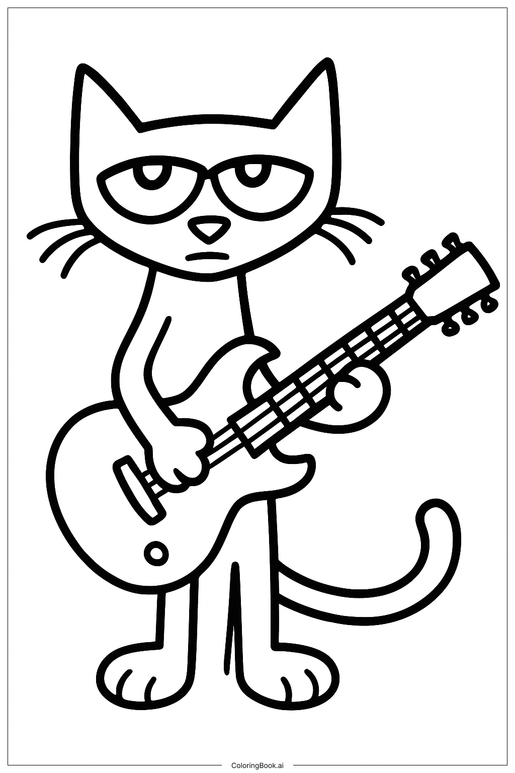  抱着红色吉他的皮特猫填色页 