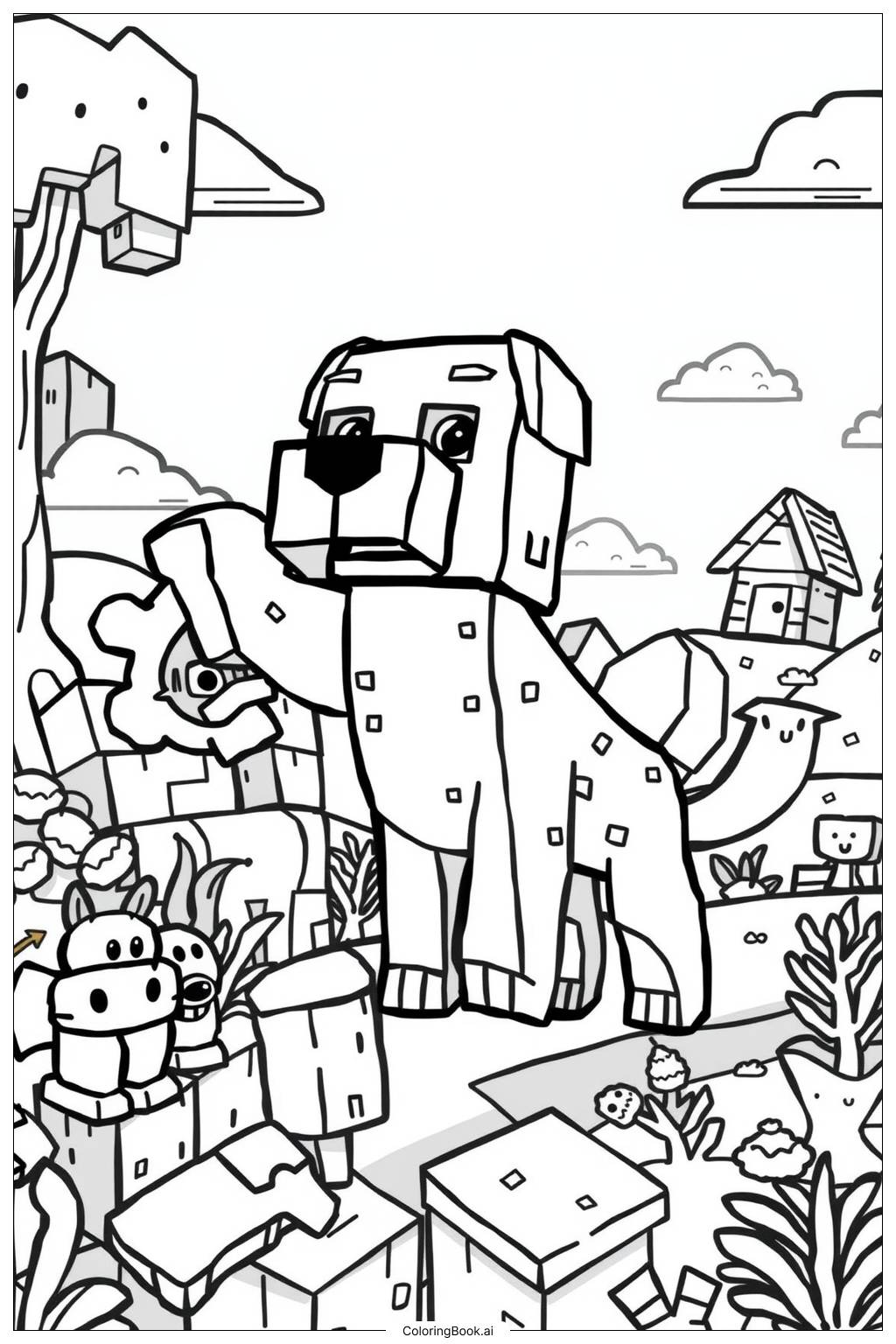  Minecraft Dog Adventure Coloring Page 