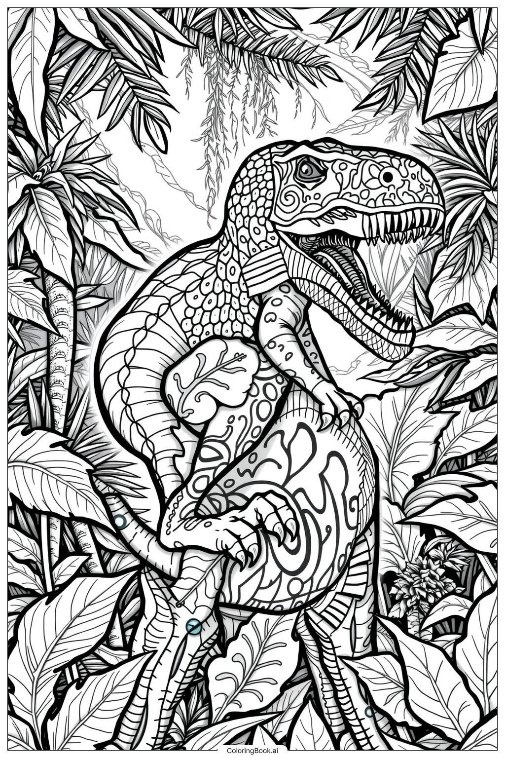  Página para colorear de Jurassic World Indominus Rex en la Jungla 