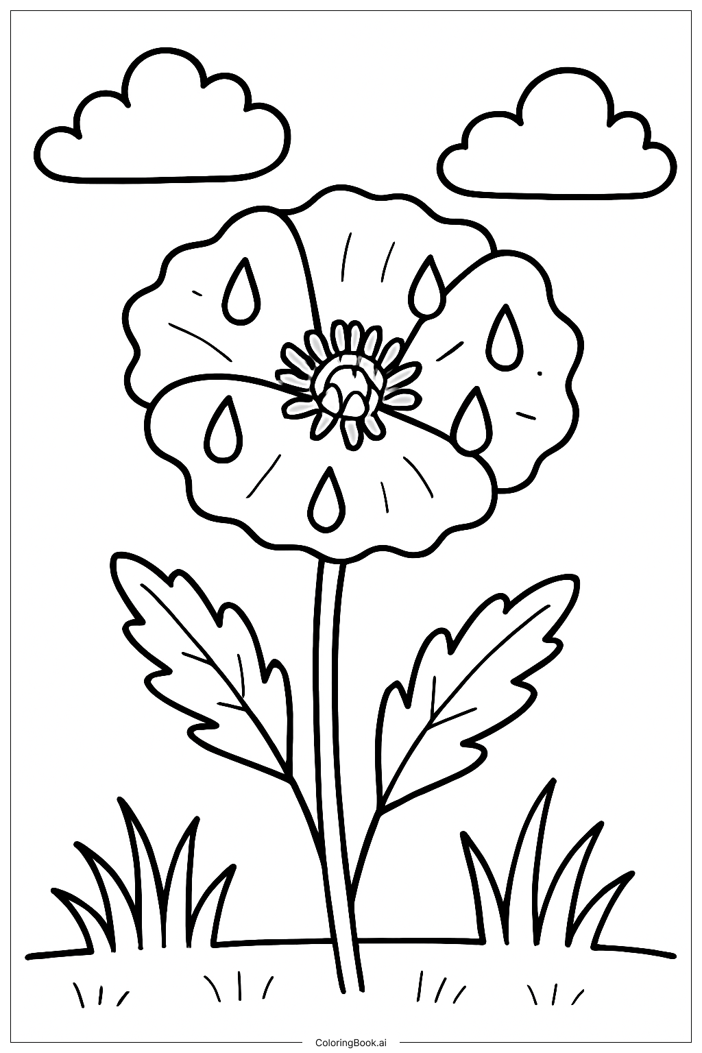  Trang tô màu Hoa Anh Túc Với Những Giọt Mưa Trên Cánh Hoa 