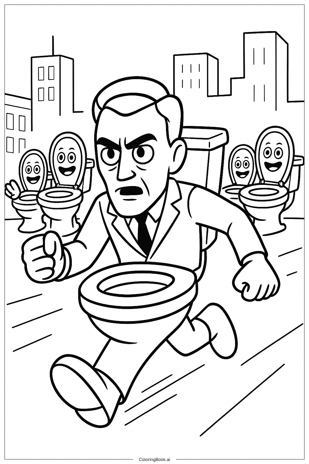  Page de coloriage G-Man Skibidi Toilet menant une attaque 