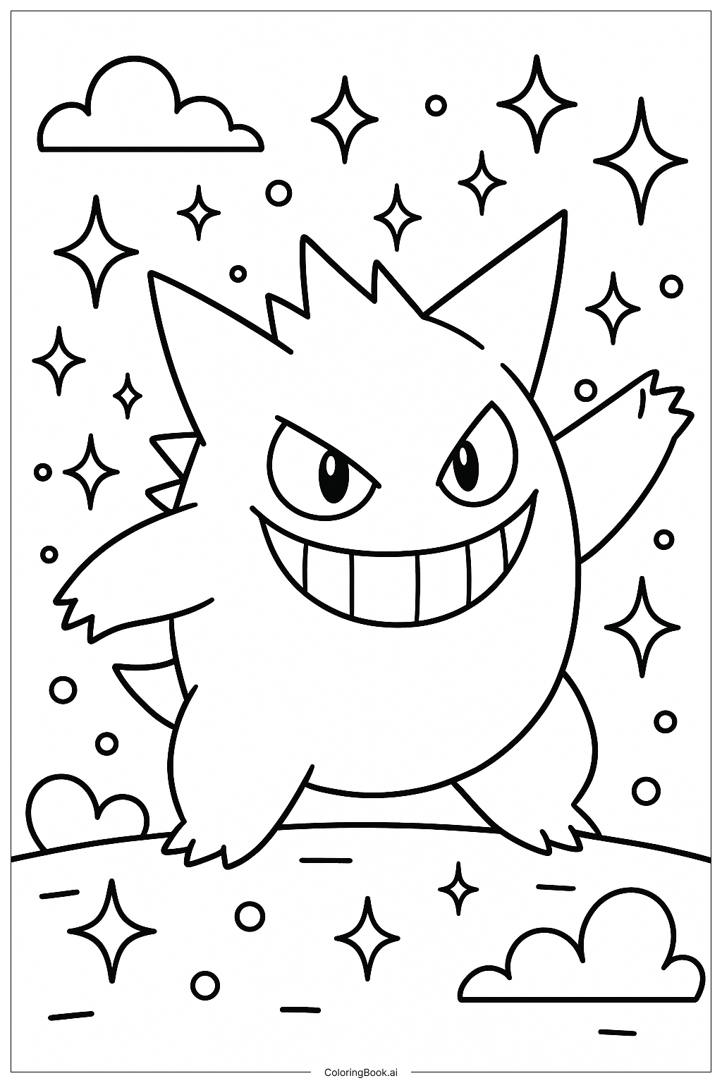  Page de coloriage Gengar Brillant avec des Étincelles 