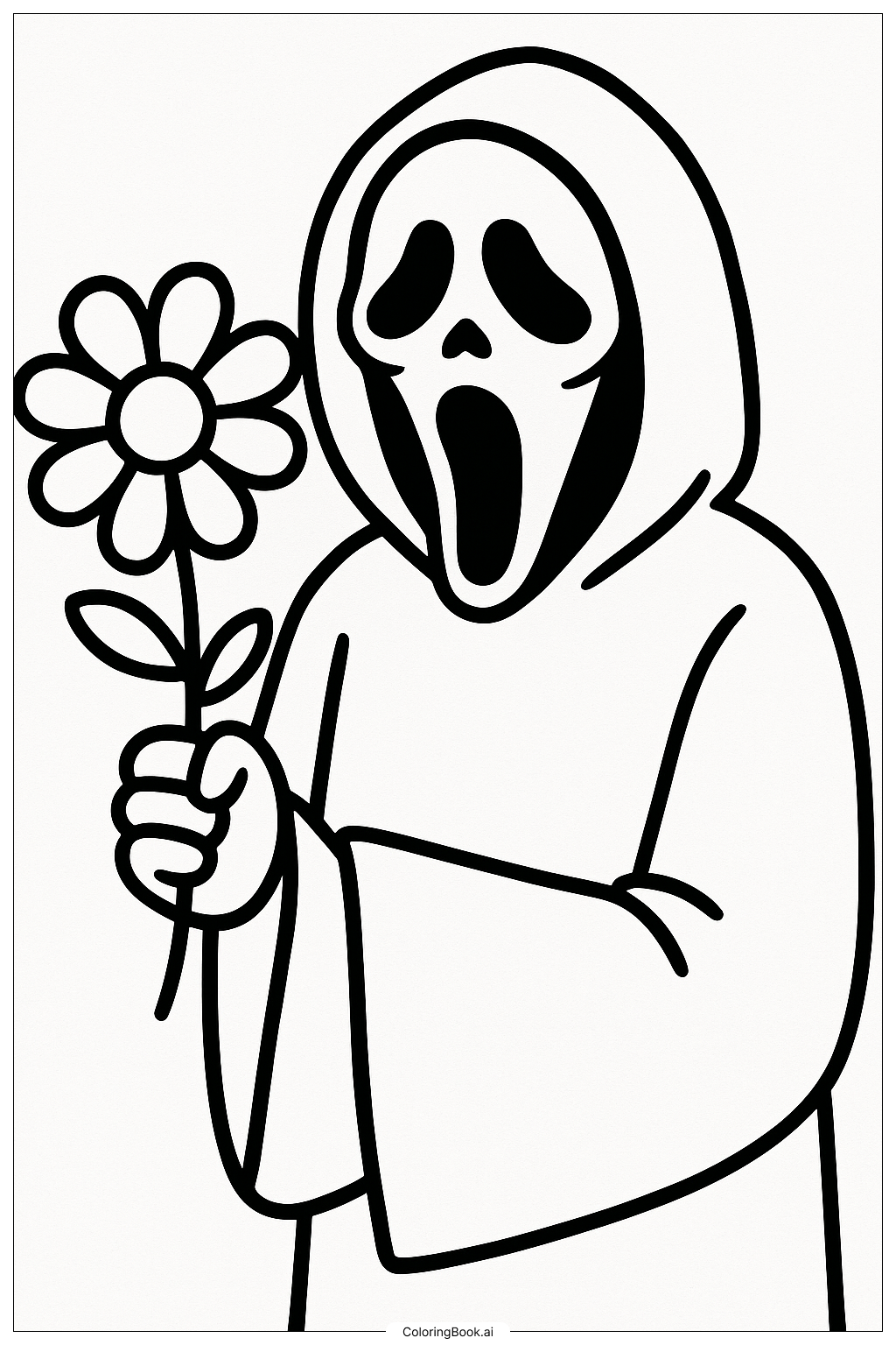  Página para colorear de Ghostface Sosteniendo Una Flor Simple 