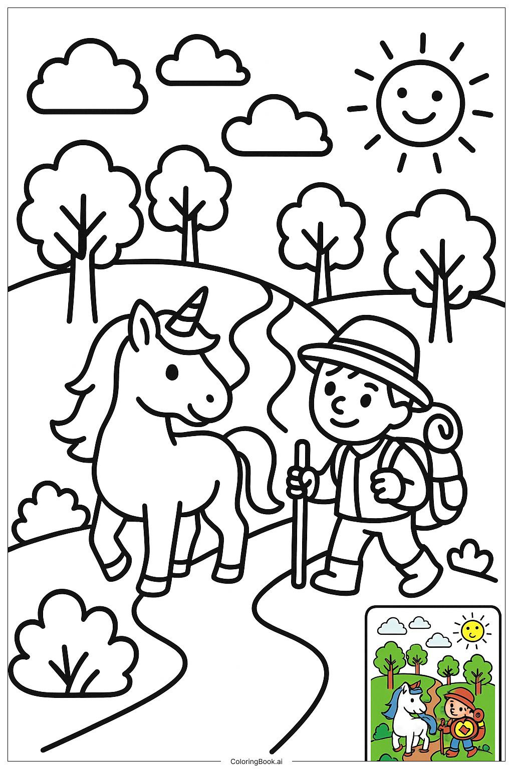  Unicorn Guiding Lost Traveler Coloring Page 