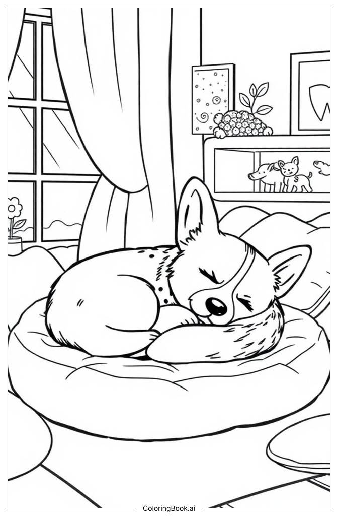  Página para colorear de Corgi Bebé Durmiendo 