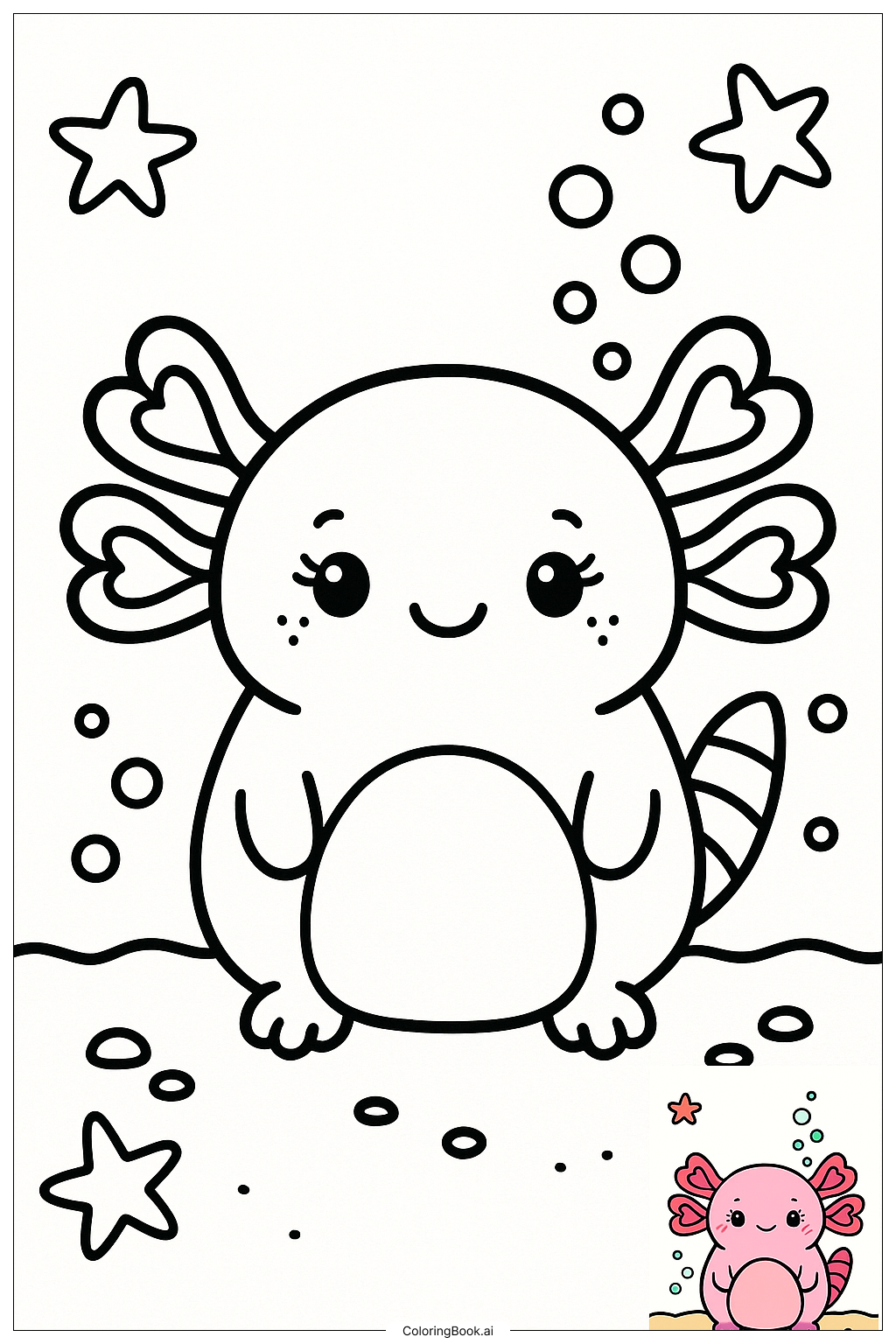 Página para colorear de Squishmallow Axolotl Con Branquias en Forma de Corazón 