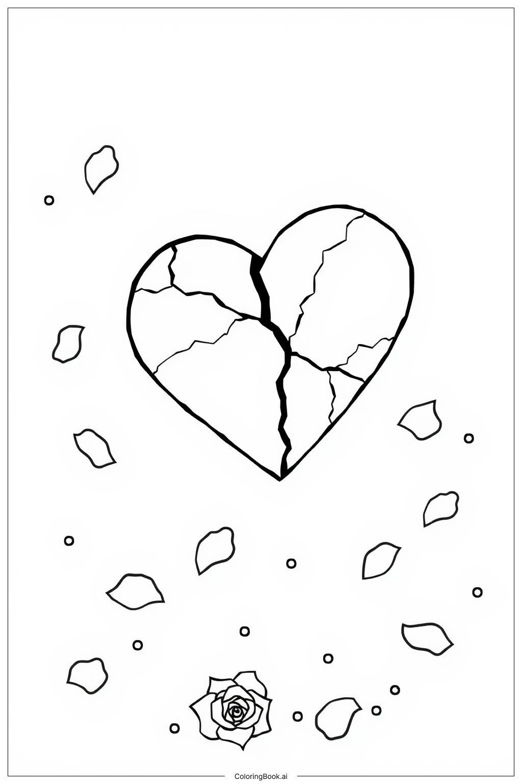  Broken Heart With Rose Petals Coloring Page 