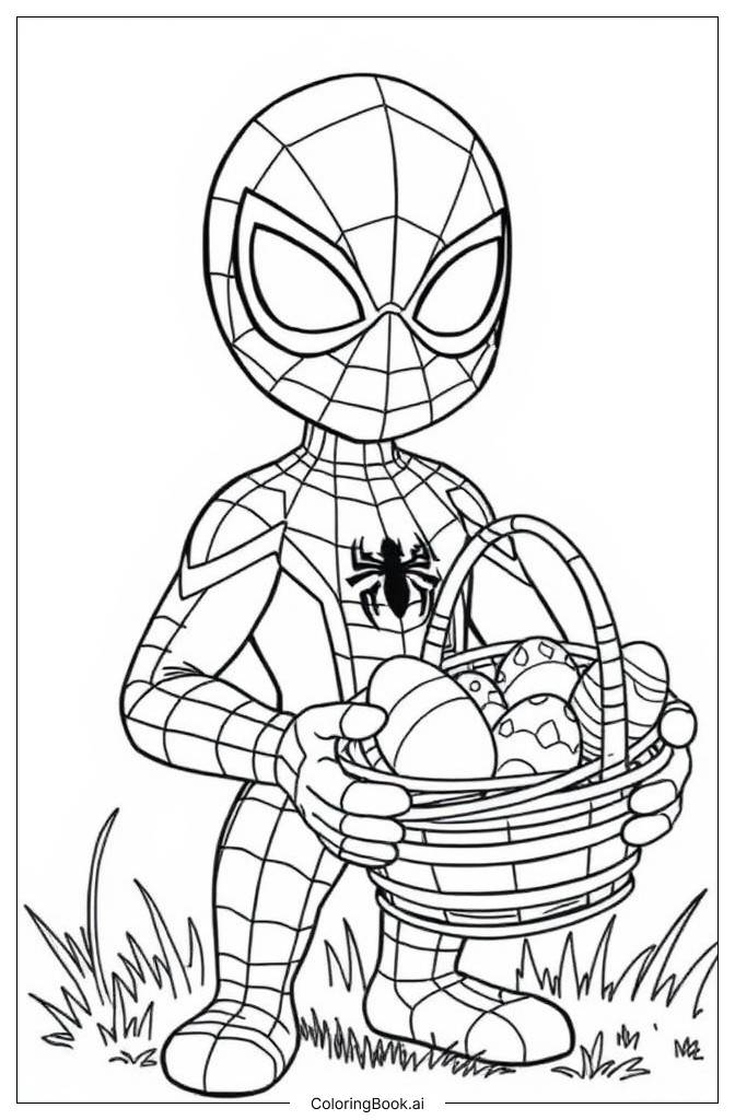  Página para colorir de Homem-Aranha de Páscoa 