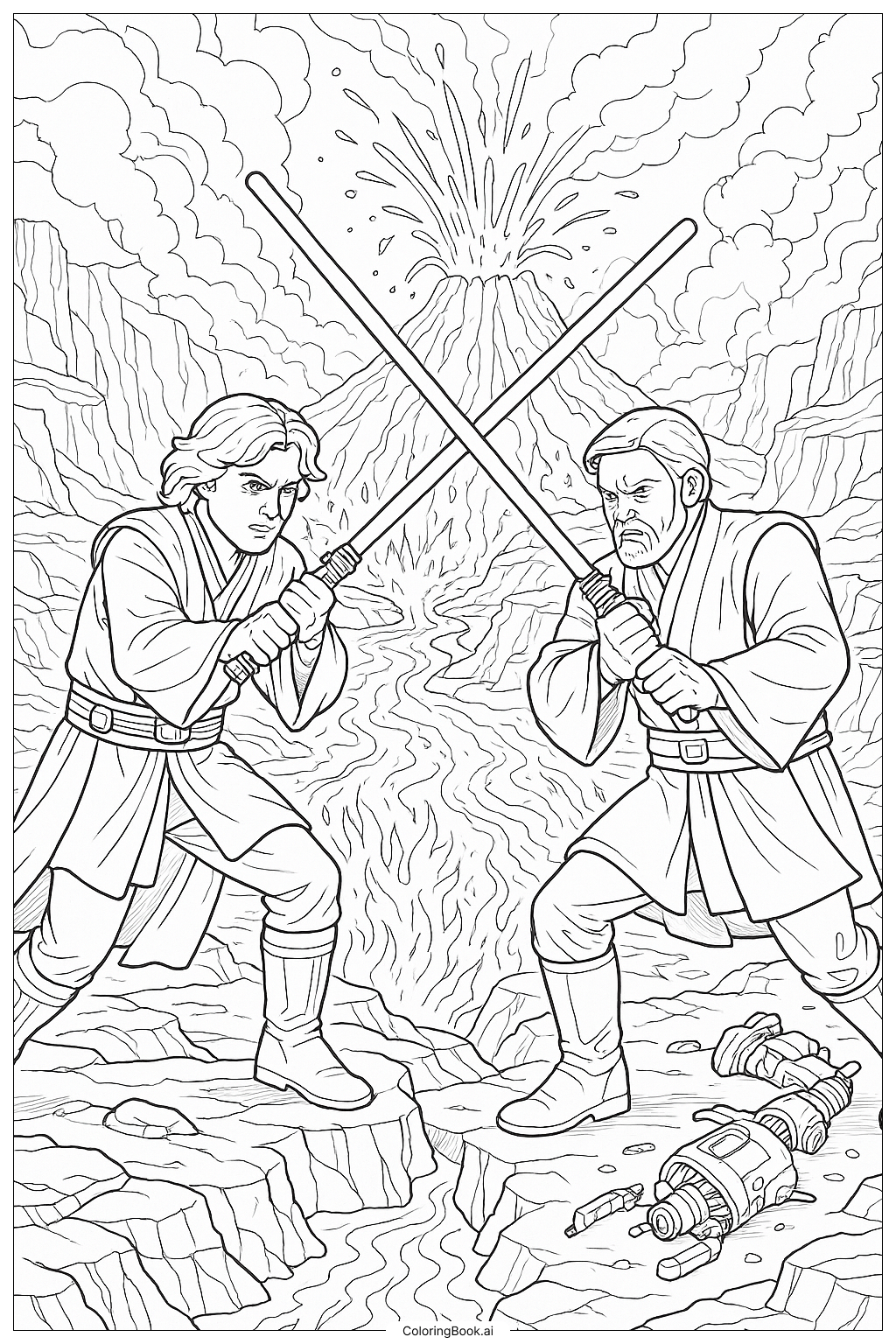  Page de coloriage Duel Star Wars sur Mustafar 