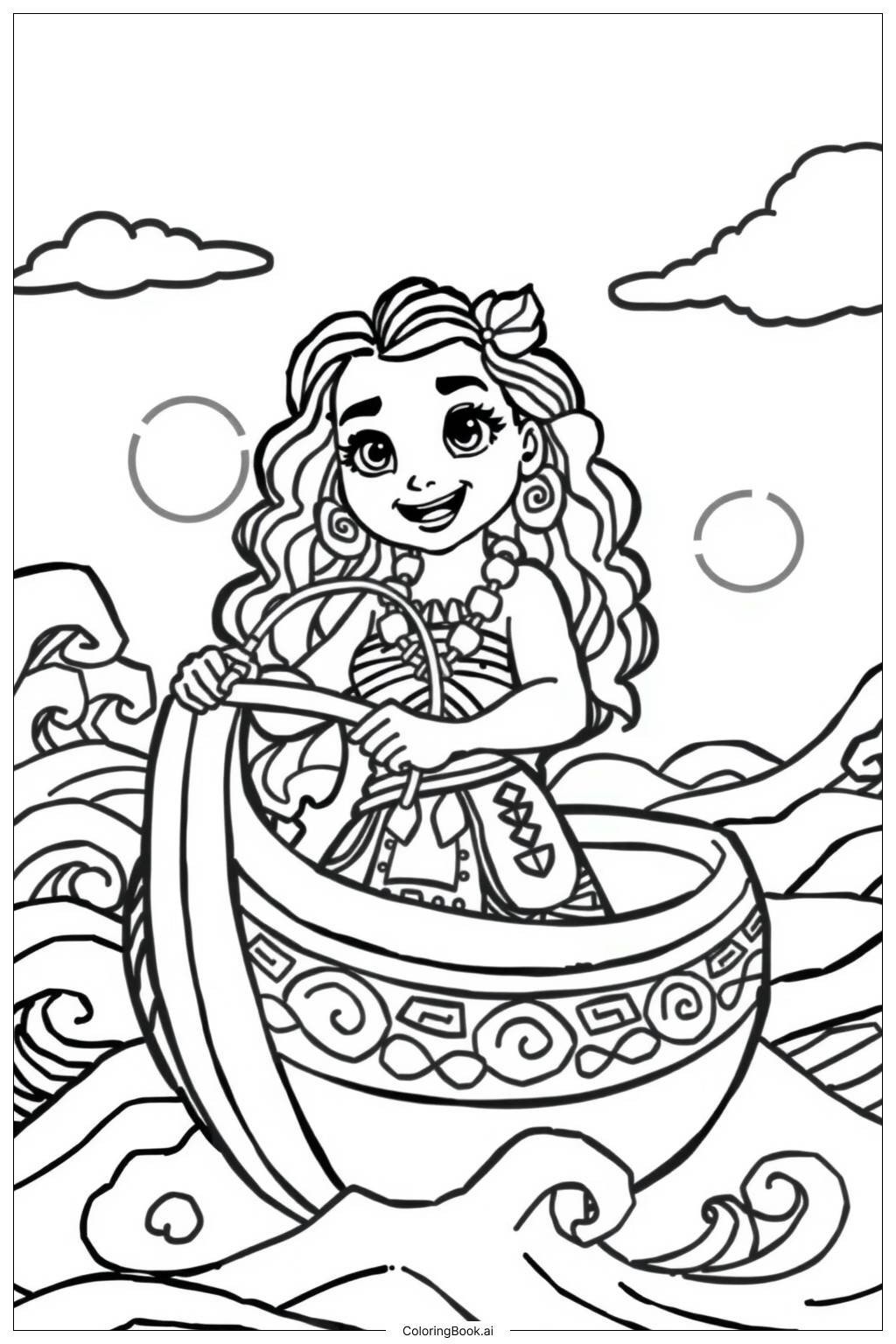  Moana and the magical boat Coloring Page 