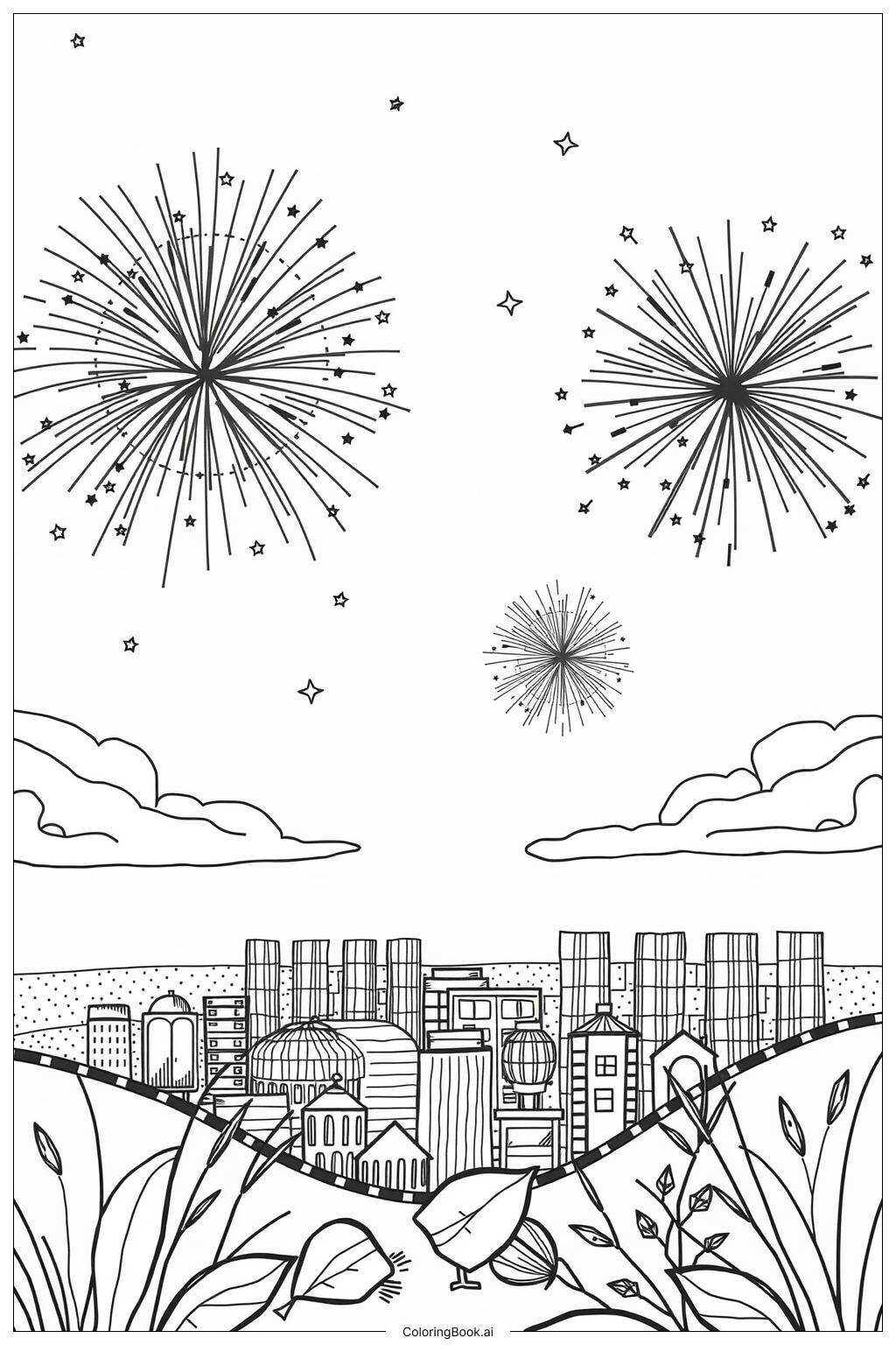  Spectacular Fireworks for 2025 Celebration Coloring Page 