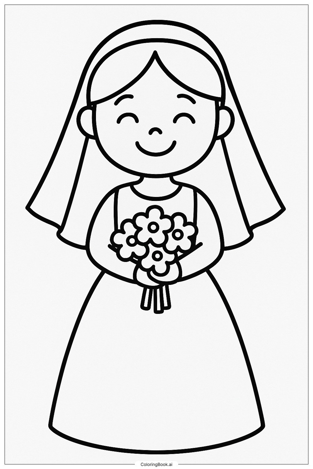 幸せな結婚式の花嫁の笑顔の塗り絵ページ 