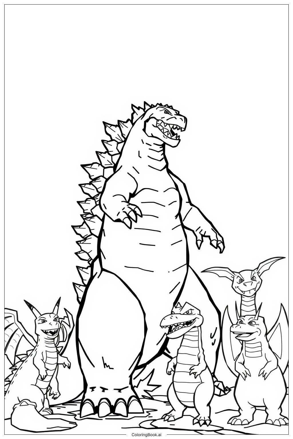  Página para colorear de godzilla múltiples guerras kaiju 