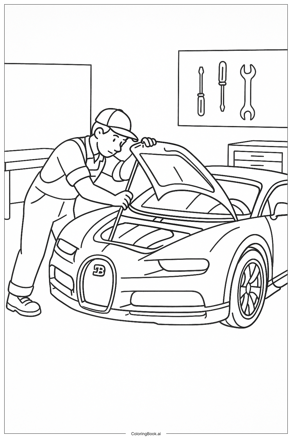  A Mechanic Working On A Bugatti Coloring Page 