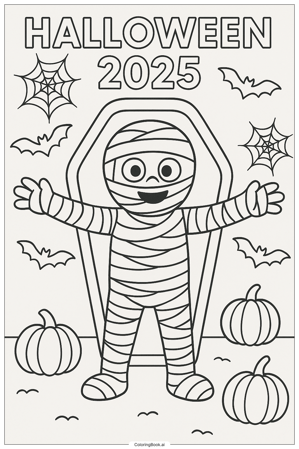  Eine Mumie erwacht zu Halloween 2025 Ausmalseite 