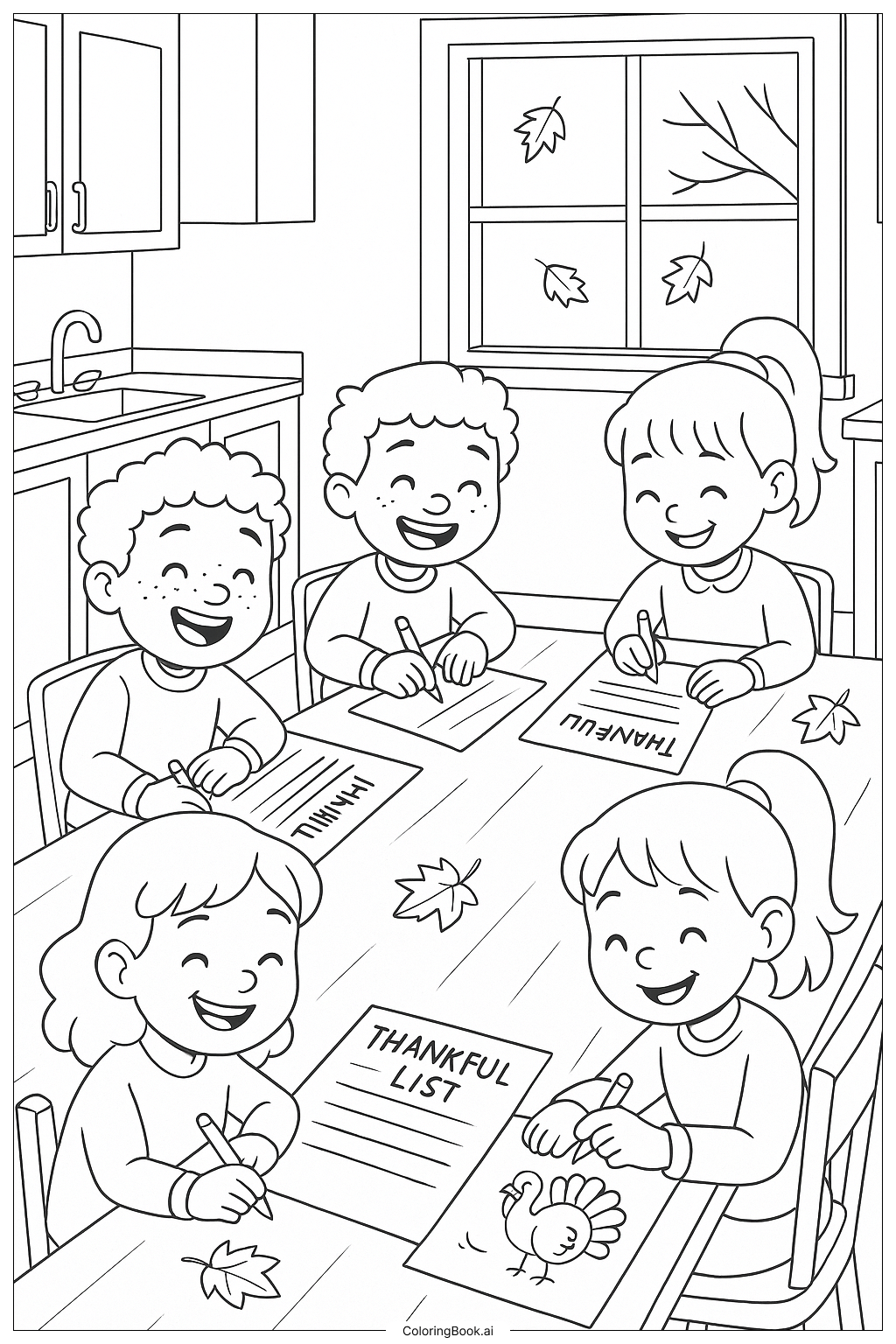  Página para colorear de Escribiendo Nuestra Lista de Gratitud de Acción de Gracias 