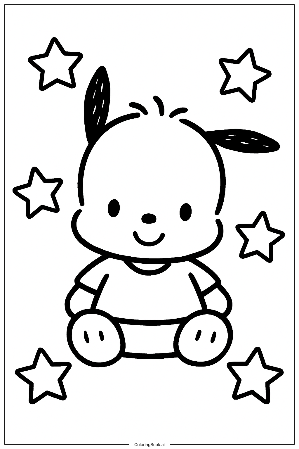  ポチャッコ 星と笑顔の塗り絵ページ 