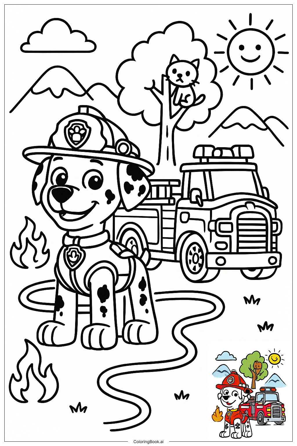  Página para colorir de Marshall Patrulha Canina Caminhão de Bombeiros Resgate 