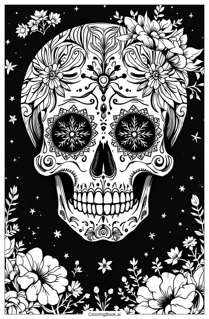  Página para colorear de Una calavera de azúcar celebrando con otros amigos calaveras 