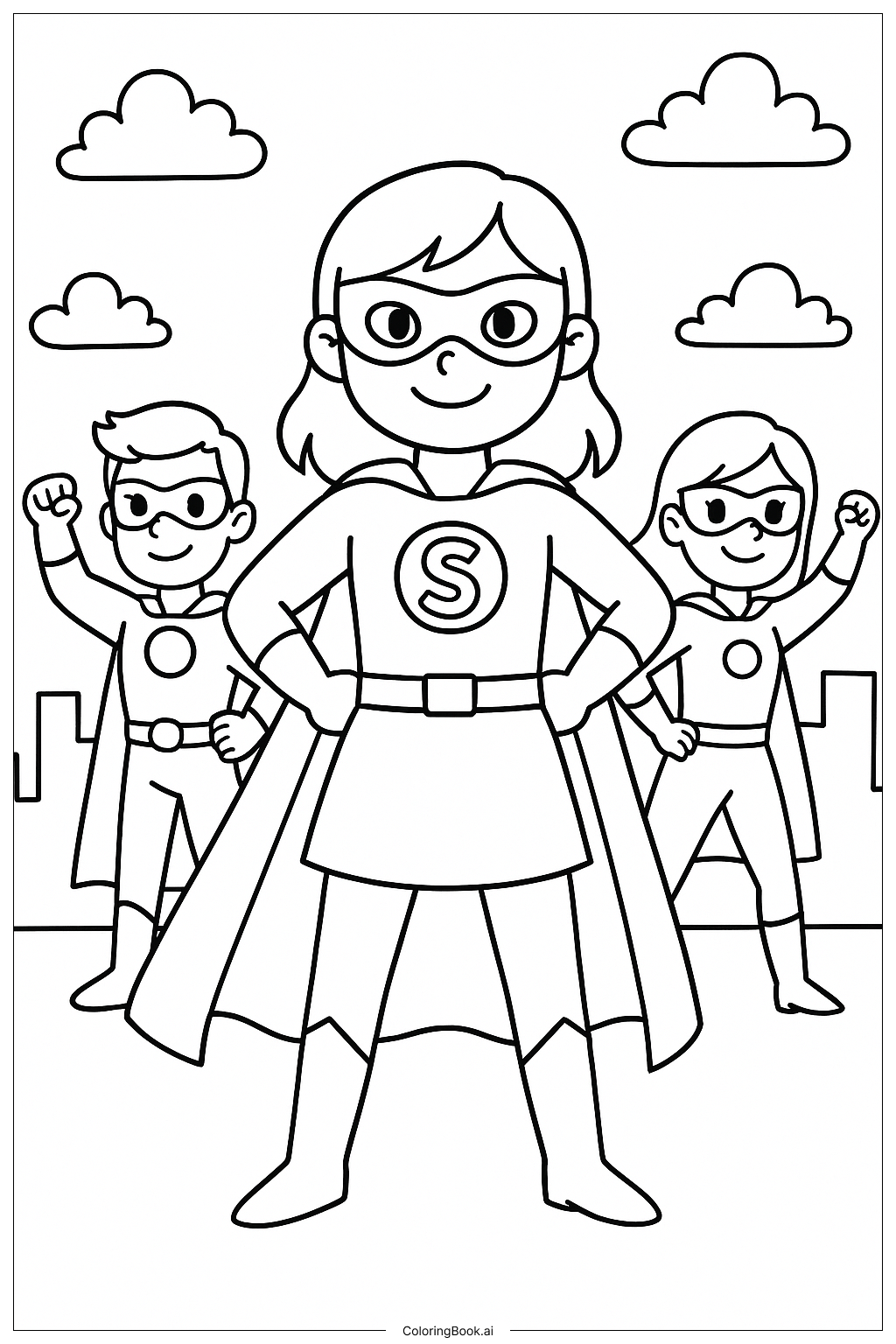 Eine weibliche Superheldin führt das Team an Ausmalseite