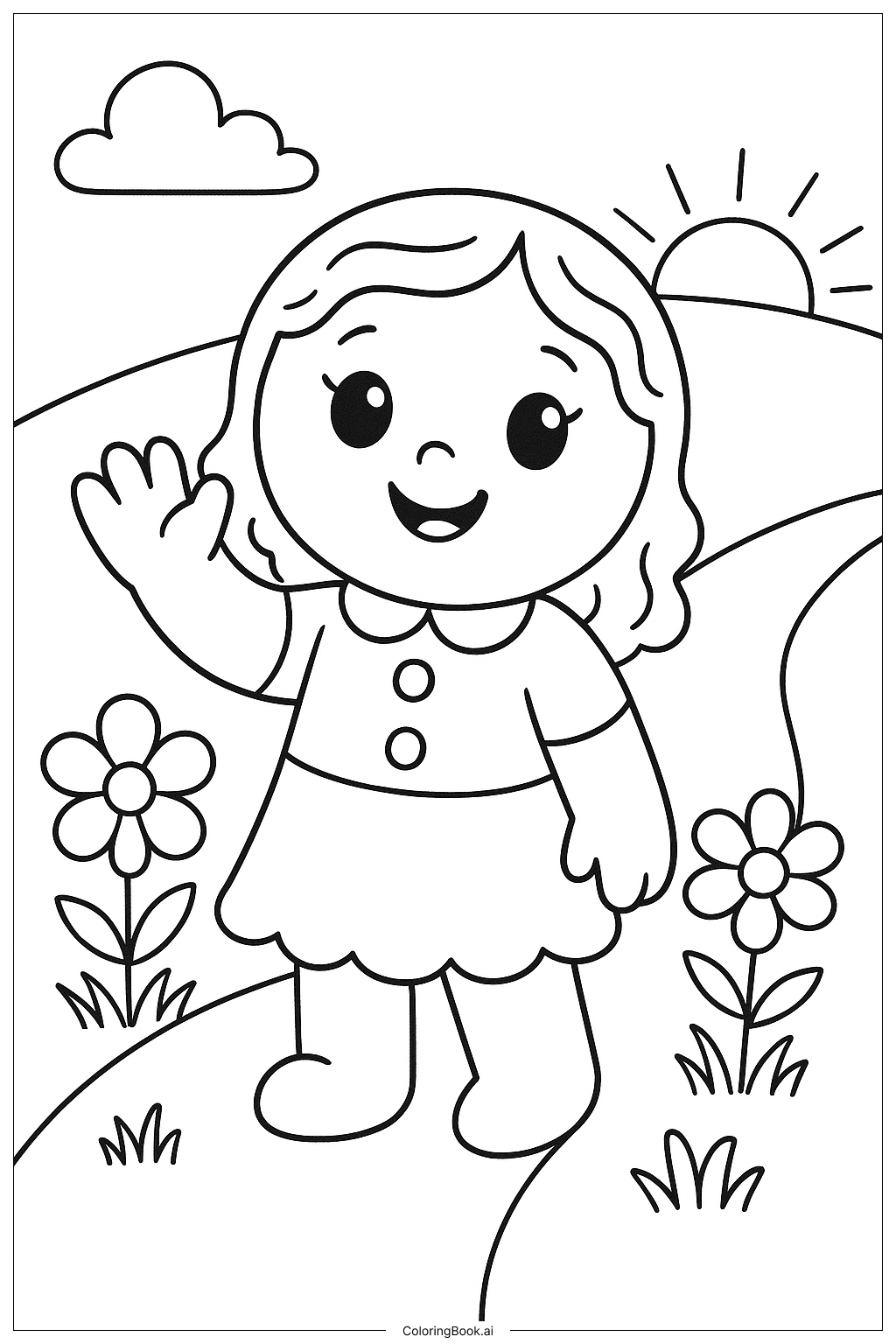  ジンジャーブレッドの女の子のお別れの塗り絵ページ 