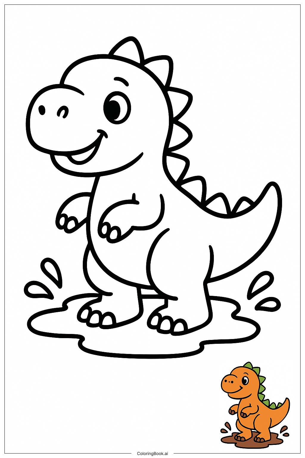  Page de coloriage Dinosaur Jouant Dans La Boue 